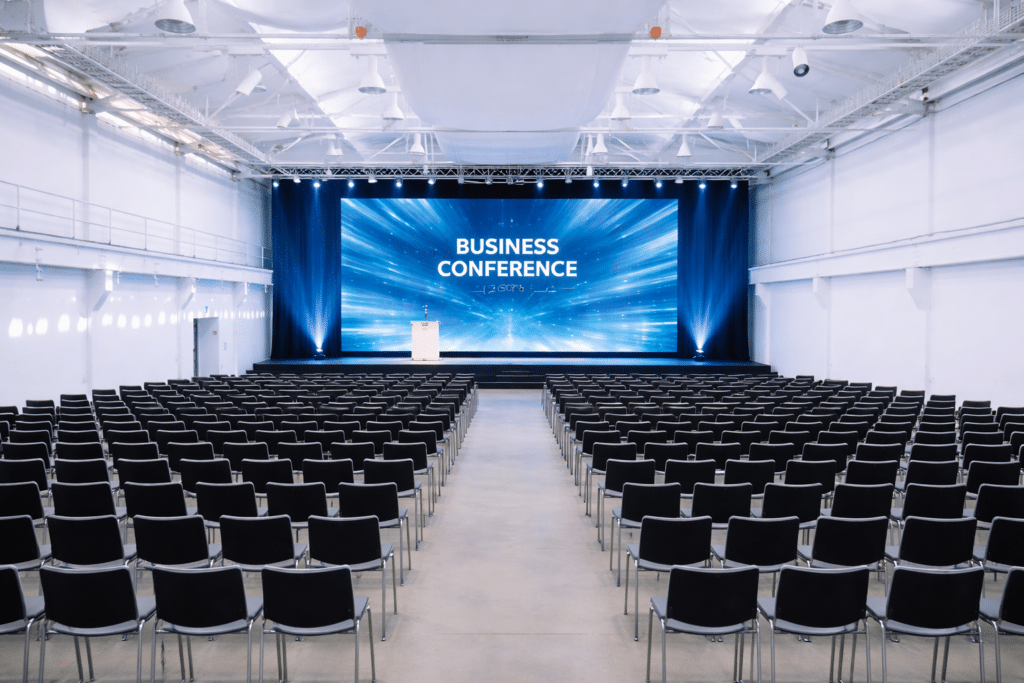 Konferenzlocation Berlin mit LED-Bühne – Eventlocation Reinbeckareal für Business Conferences